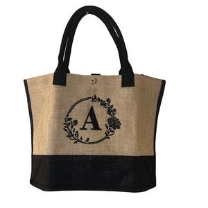 "A" Burlap Tote Bag NEW IN PACKAGE